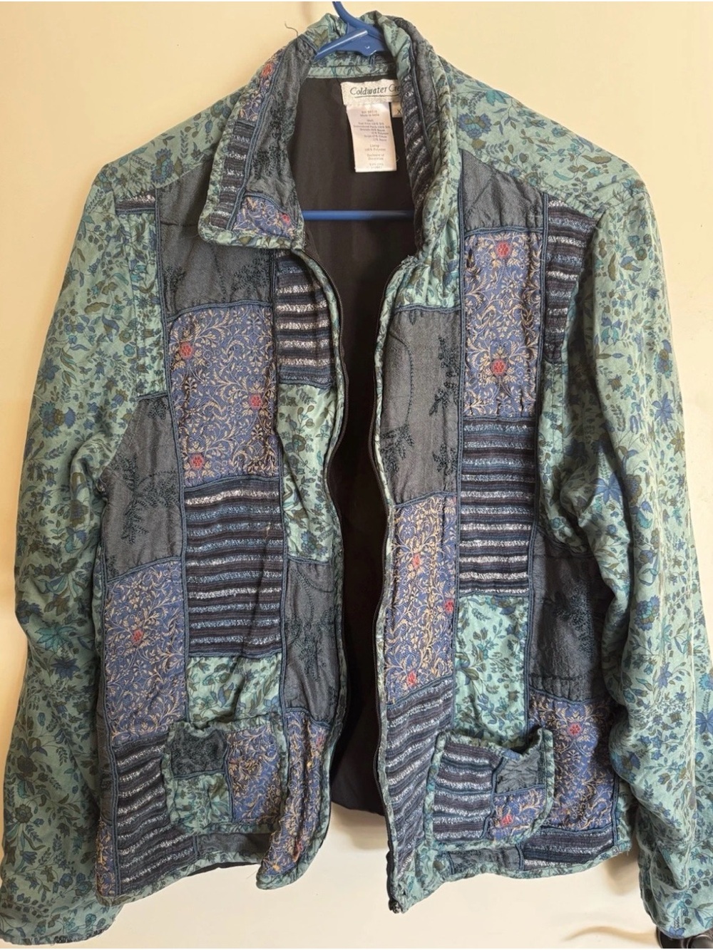 Coldwater Creek Patchwork Quilted Jacket in Teal and Blue